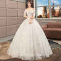 HQ191 Unique Shinny Stars Bridal Dress Floor Length Luxury Half Sleeves Off Shoulder Ball Gown Wedding Dress 2019